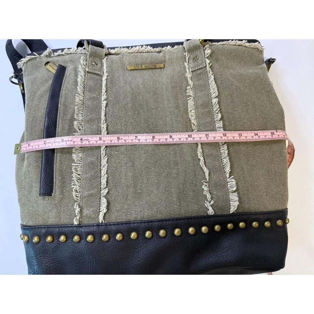 Steve Madden Bgraddy Olive Green Canvas Slouchy Utility Hobo Bag